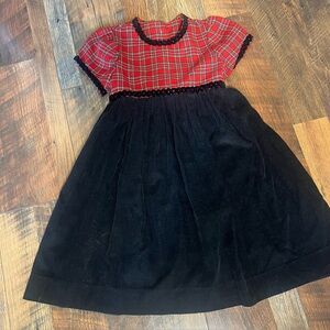 Vintage Girl’s size 5 red plaid with black corduroy Christmas dress